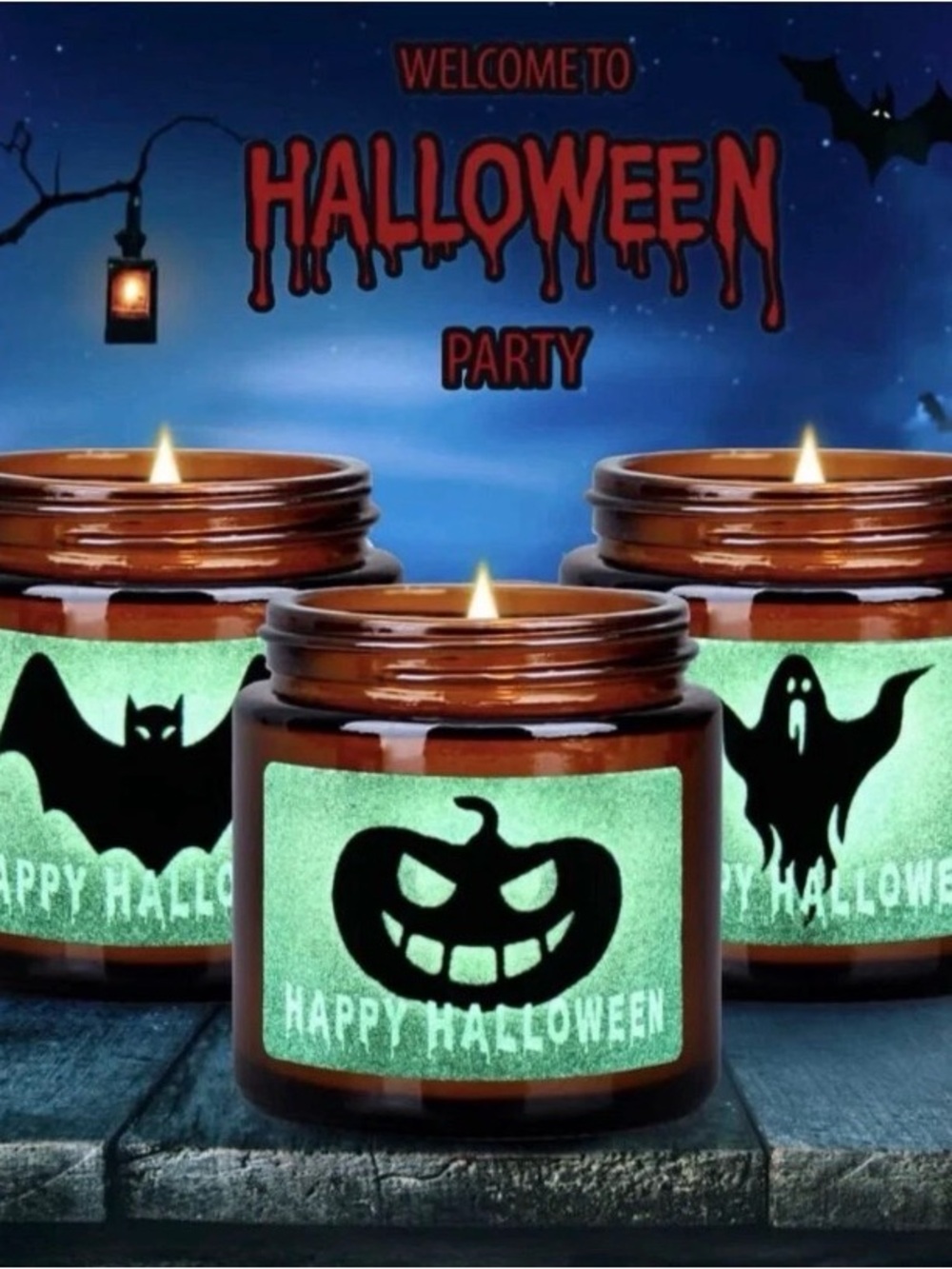 Halloween Glow Green Pumpkin Scented Jar Candle - Happy Halloween
